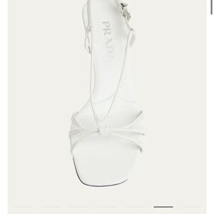 Prada Capretto Strappy Leather White Heels with Triangle Logo